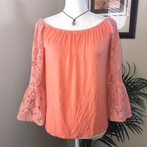 VaVa Off Shoulder Peach Lace Sleeves Peasant Top S